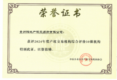 喜訊！貴州陽(yáng)光產(chǎn)權交易所獲得2024年度全國產(chǎn)權交易機構2項30強榮譽(yù)